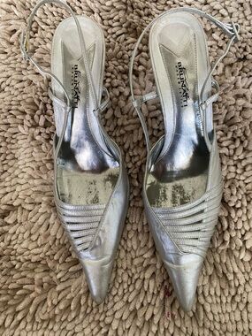 Silver Pointed Slingback Heels